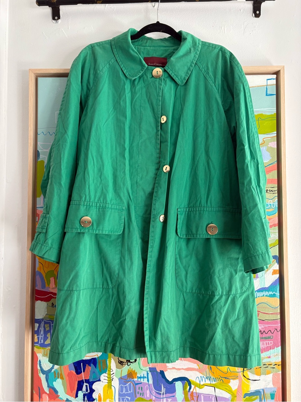 Henry Cotton's Green Single-Breasted Trench Coat Gold Buttons